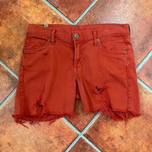 Citizens Of Humanity Red Distressed Women Shorts